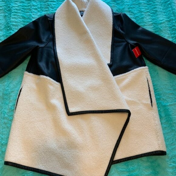 Spanx Fleece & Faux Leather Long Wrap Jacket 1X NWT - Picture 12 of 14